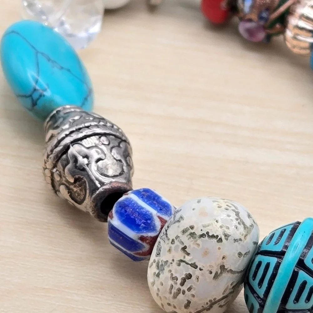 Boho Beaded Stretch Bracelet Glass Metal Ceramic Gemstone‎ Mixed Media